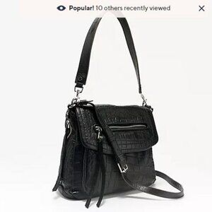 Aimee Kestenberg Black Croc-Embossed Leather Crossbody Bag
